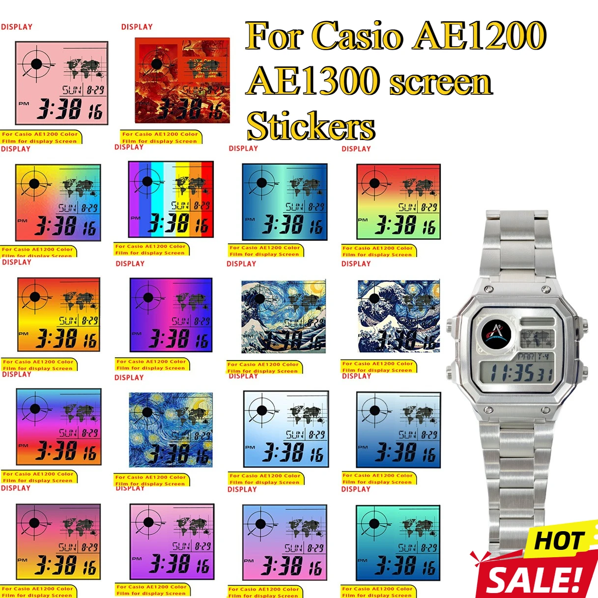 42 Estilos de Filtros de Pantalla a Color para Casio AE1200 AE1300, Filtro HD con Degradado, Accesorios Mod Royale
