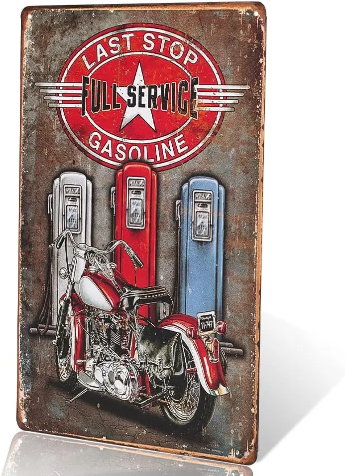 -Last Stop Gasoline Full Service Metal Tin Sign for The Man Cave/Garage