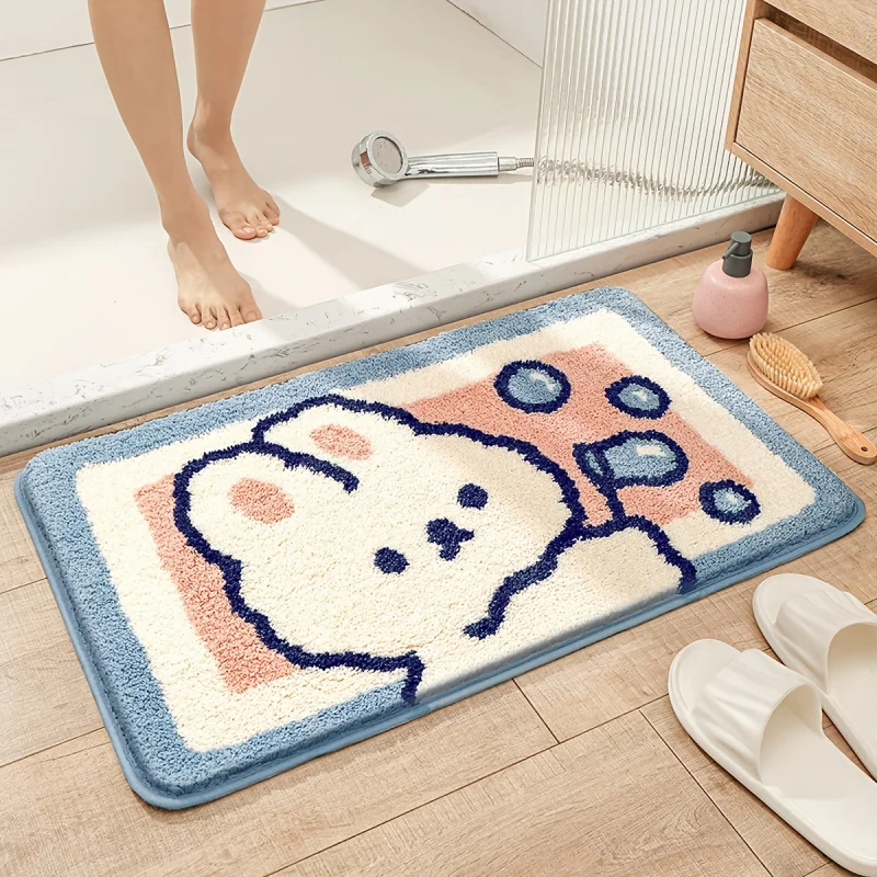 VIKAMA Adorable Cartoon Rabbit Bathroom Mat Soft Toilet Foot Mat Entrance Hallway Anti-Slip Doormat Bedroom Rug Home Decor