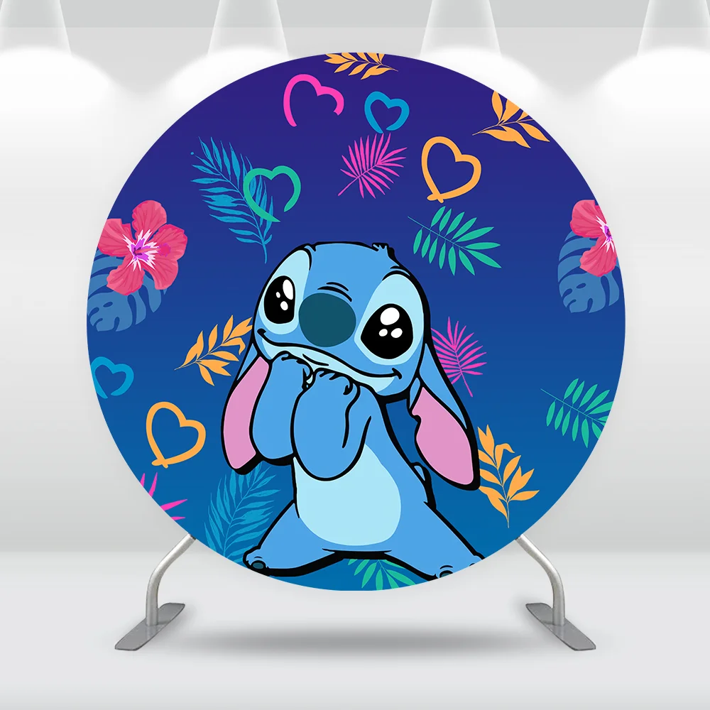 

Cartoon Stitch Baby Shower Decoration Round Circle Backdrop Cover Photography Background Flower Heart Baby Birthday Party Banner