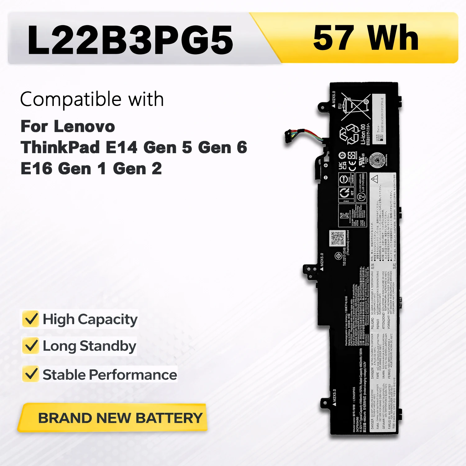 PowerHub L22B3PG5 Battery 57Wh 11.52V For Lenovo ThinkPad E14 Gen 5 Gen 6 E16 Gen 1 Gen 2 L22M3PG5 L22D3PG5 L22L3PG5 SB11K63030