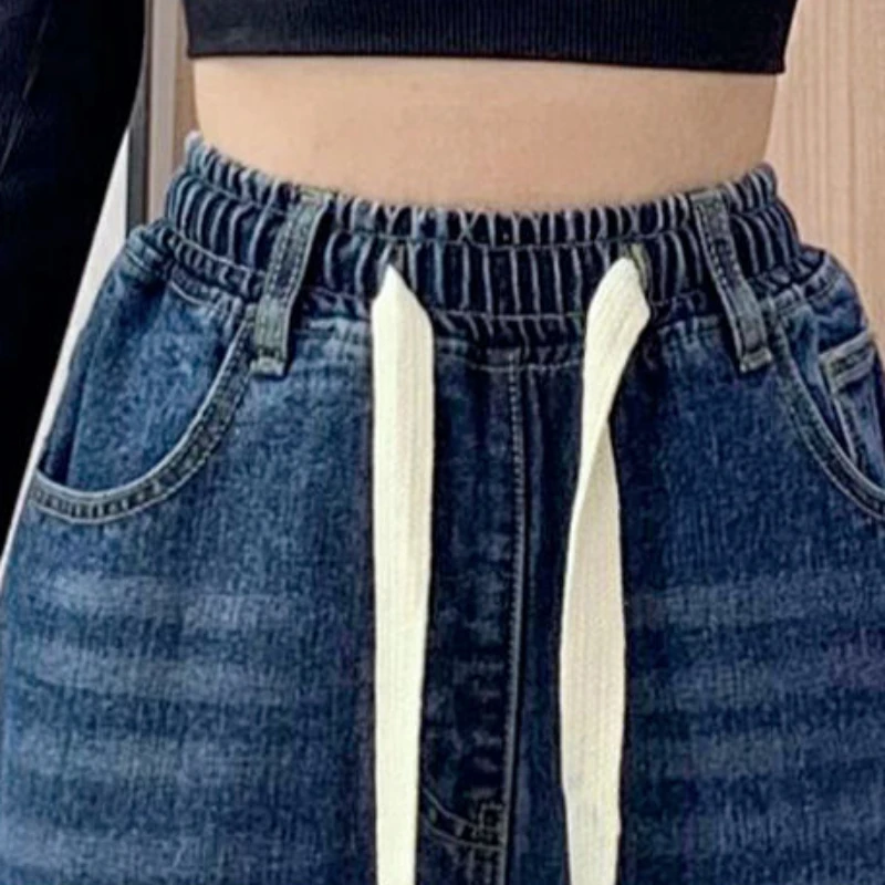 New 40.00 Kg-100.00 Kg Wearable Denim Trousers Women Thin Wide-Leg Straight Pants Loose Large Size High Waist Fashion Jeans