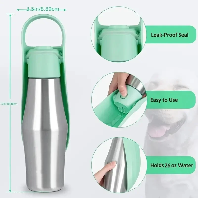 Pet Drinking Cup Outdoor Portable Stainless Steel Dog Water Bottle Leakproof Insulation Cat Outdoor Water Bottle Dog Accessories