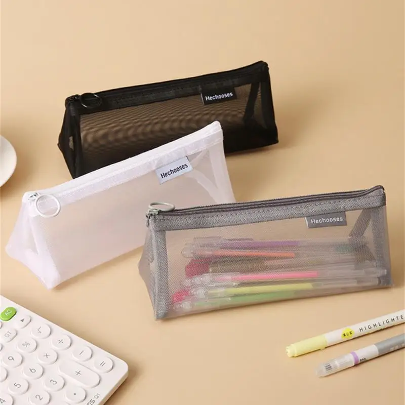 Mesh Pencil Case Transparent Pencil Case Kawaii Cute Simple Beautiful Bag Organizer Office Student Stationery School Supplies