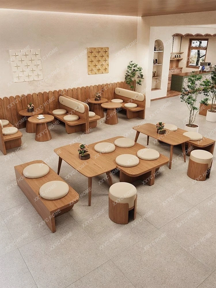 Wabi-sabi style bubble tea shop, cafe, booth sofa, dessert shop, cake bakery, rest area, negotiation table and chair combination