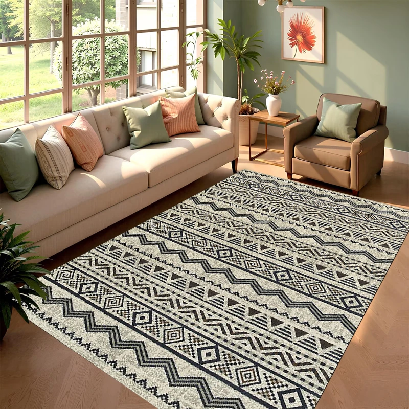 Bohemian Geometric Carpet Tribal Diamond Pattern Rug for Living Room Bedroom Soft Floor Mat Minimalist Home Decor