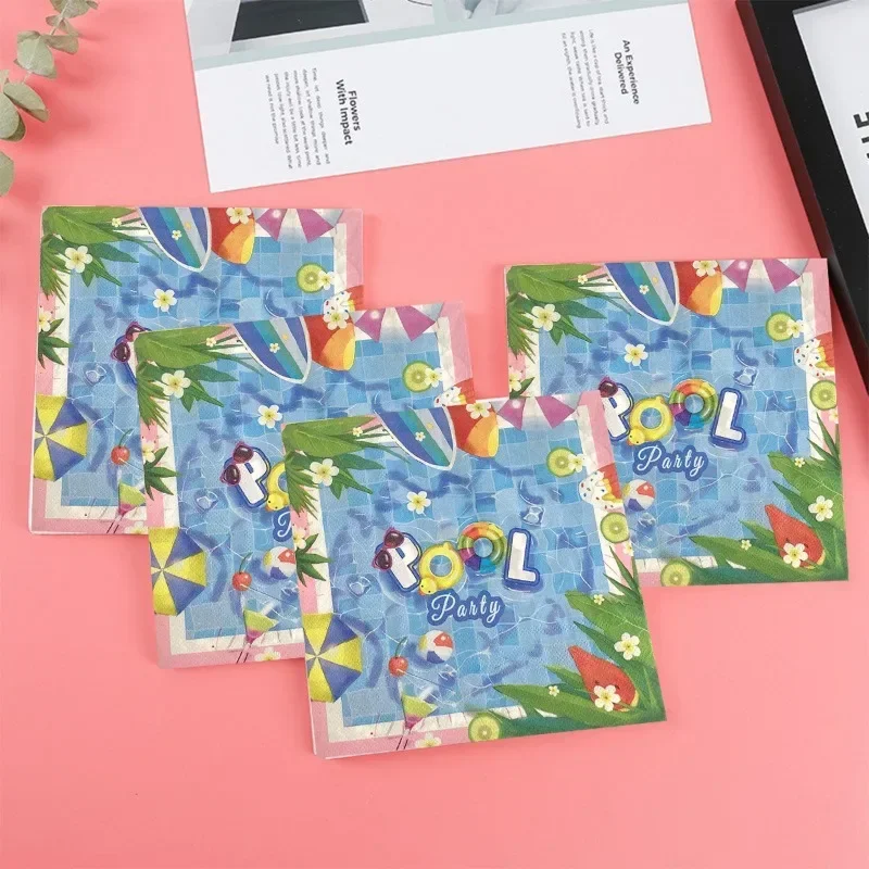 

10/20pcs 33*33cm Sun Swimming Theme Children's Birthday Party Decoration Supplies Disposable Paper Placemats Colored Napkins