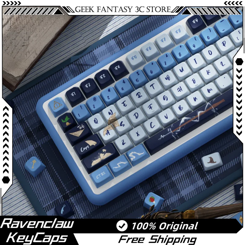 Ravenclaw Themed Keycaps 138/158 Keys Mda Profile Pbt Thermal Sublimation Mechanical Keyboard Customized Blue Anime Game Keycaps