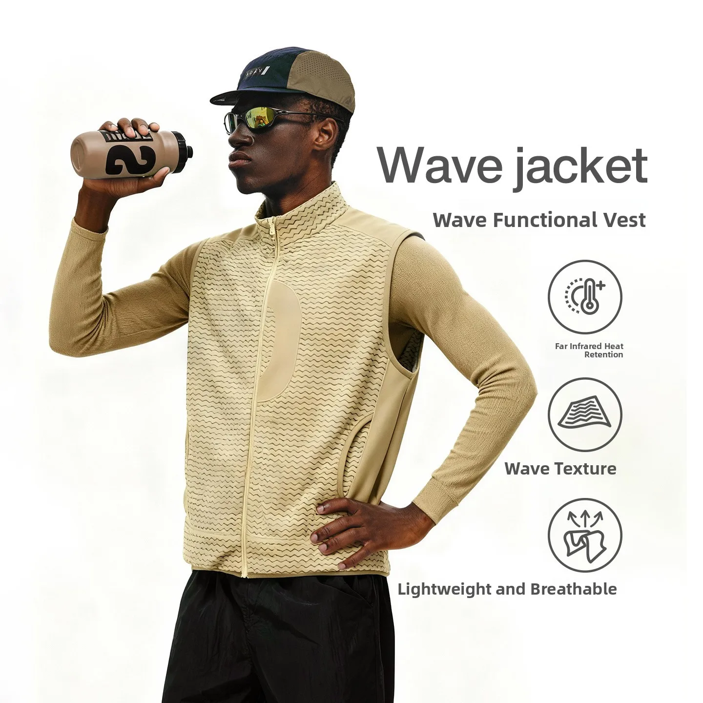 

Retro Japanese Sle Outdoor Sports Vest Lightweight Couple's Jaet Wave Pattern Functional Vest New Arrival 280g Heat Storage
