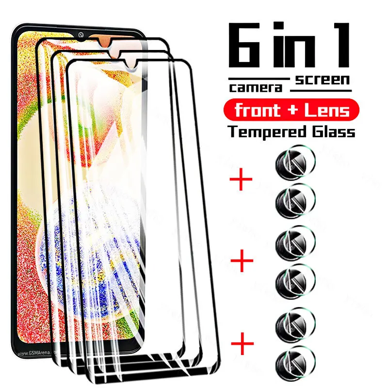 6in1 Tempered Glass for Samsung Galaxy A04 Full Glue Cover Screen Protetors on For Samsung A04s A04 S Samsun A04s HD Lens Glass