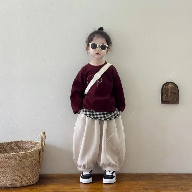 

Spring and Autumn Girls' Set Cartoon Printed Casual Loose Round Neck Long Sleeve Hoodie Pants 2-piece Set