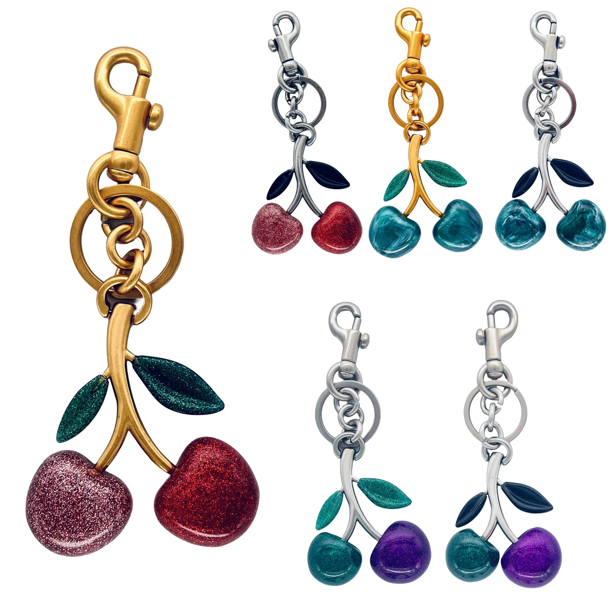 Six Different Styles Crystal Cherry Charm Pendant For Luxury Bag Women's Handbag Shoulder Bags Keychain Attachment Parts