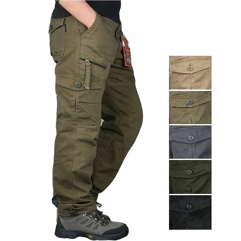 

Camping Hiking Pants Men Cargo Combat Cotton Overalls Straight Trousers Multi-Pocket Baggy Army Slacks Pants