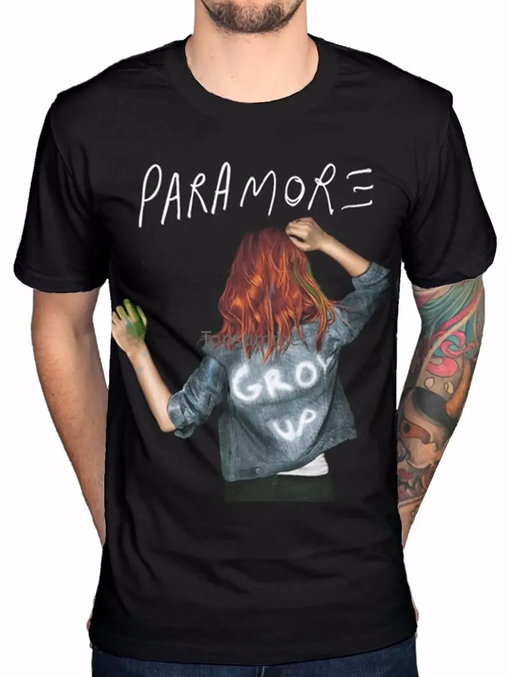 T-shirt manches courtes homme, estival et humoristique, personnalisé, Paramore Grow Up, noir