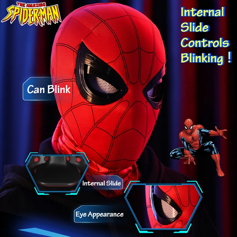 

Super Hero Headgear Movable Eyes Anime Figure Can Blink Internal Slide Controls Blinking Spider Mask Party Cool Boys Fans Gifts