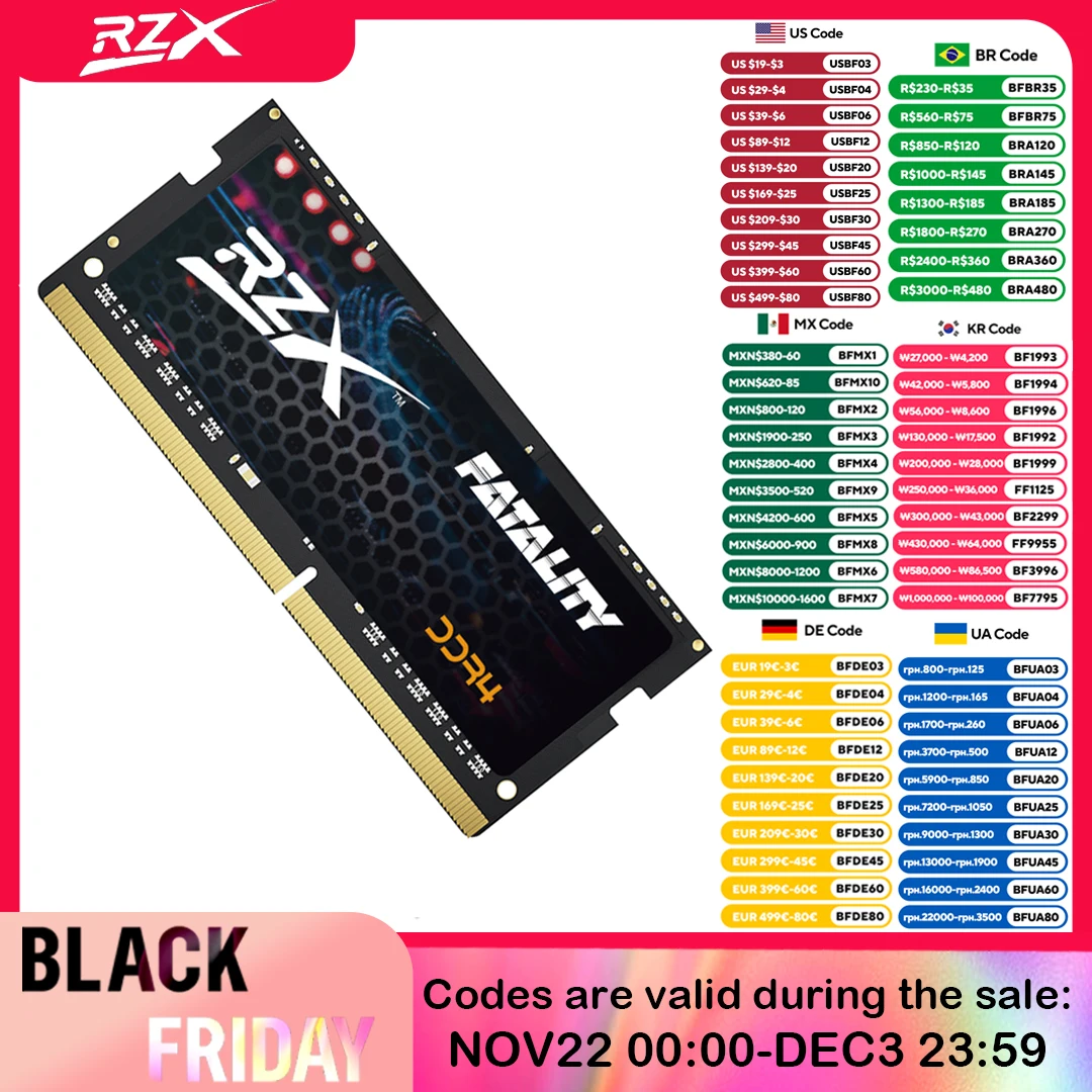 RZX DDR4 Memoria RAM Laptop 16GB 8GB 32GB 1.2V 260pin 3200MHz 2666MHz 2400MHz PC4 Notebook Sodimm Memory