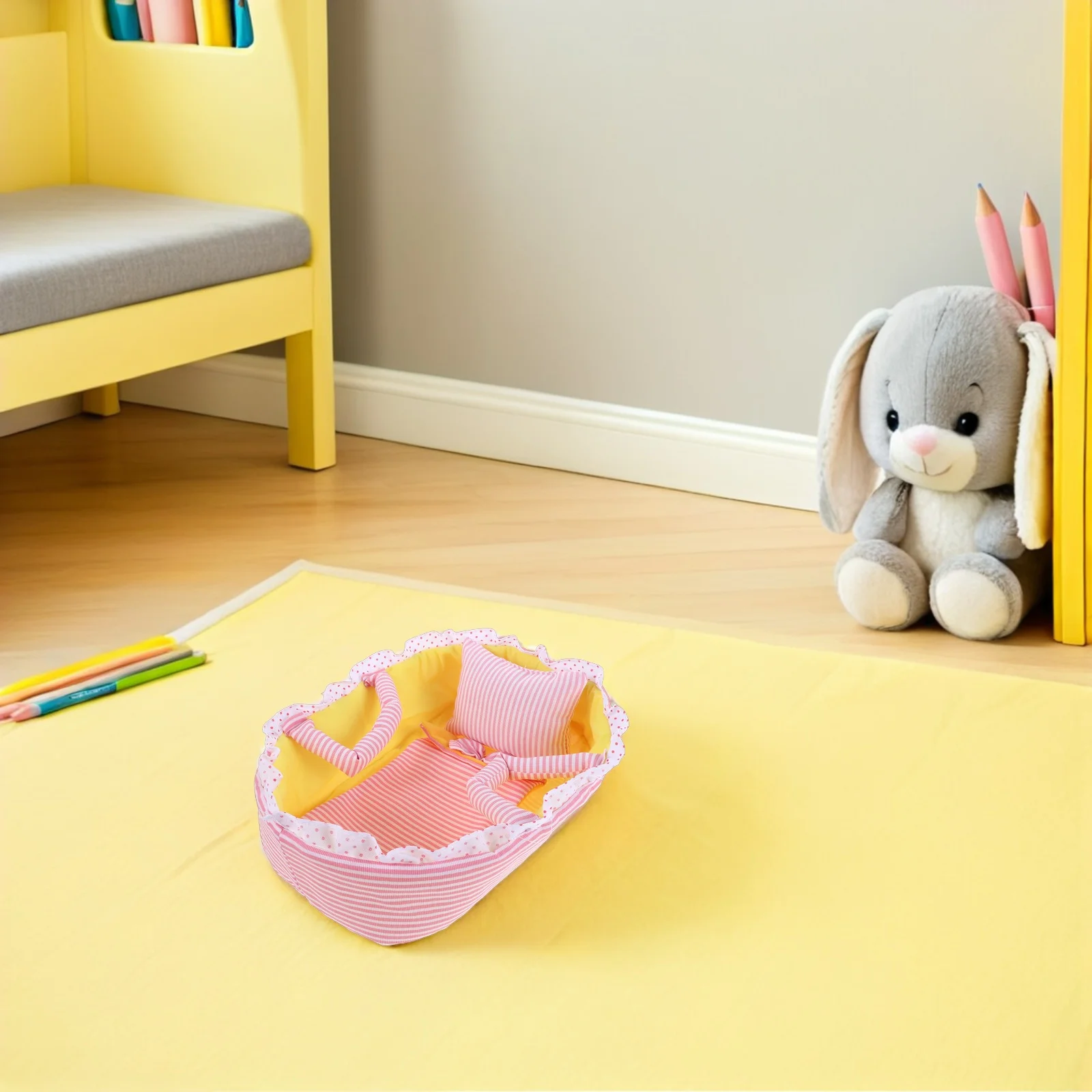 

Reborn Baby Carrier Bassinet Nursery Station for Stuffed Animals Under 13.7 Inch Portable Baby Bed Basket Handle Miniature