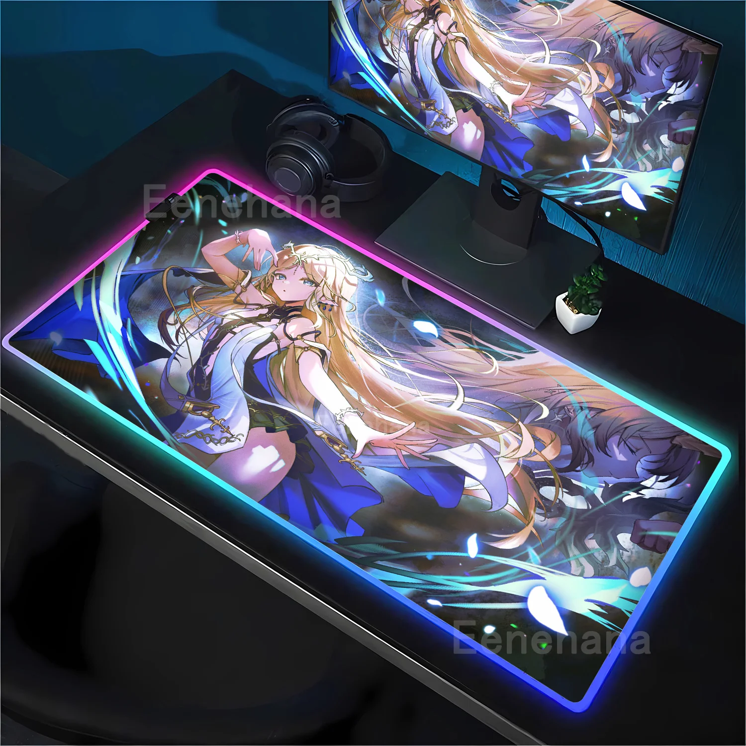 Large RGB Cartethyia Wuthering Waves Mouse Pad LED Mouse Mat Gamer Mousepad Keyboard Office accessories With Backlit Desk Mat