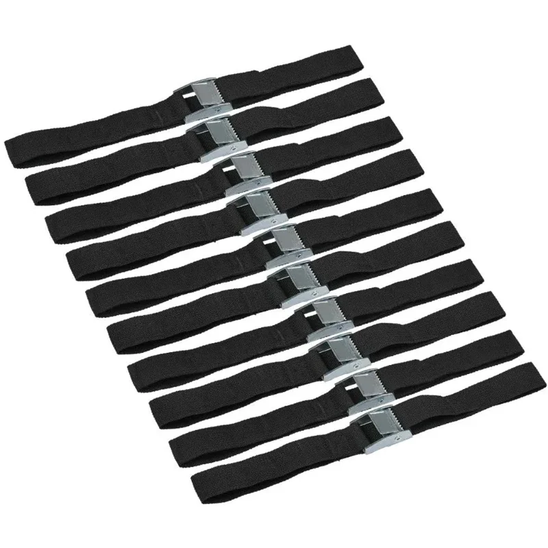 10 Pcs 2.5cm x 60cm Black Lashing Straps with Lock Heavy Duty Fastening for Motorcycle Luggage Fixing