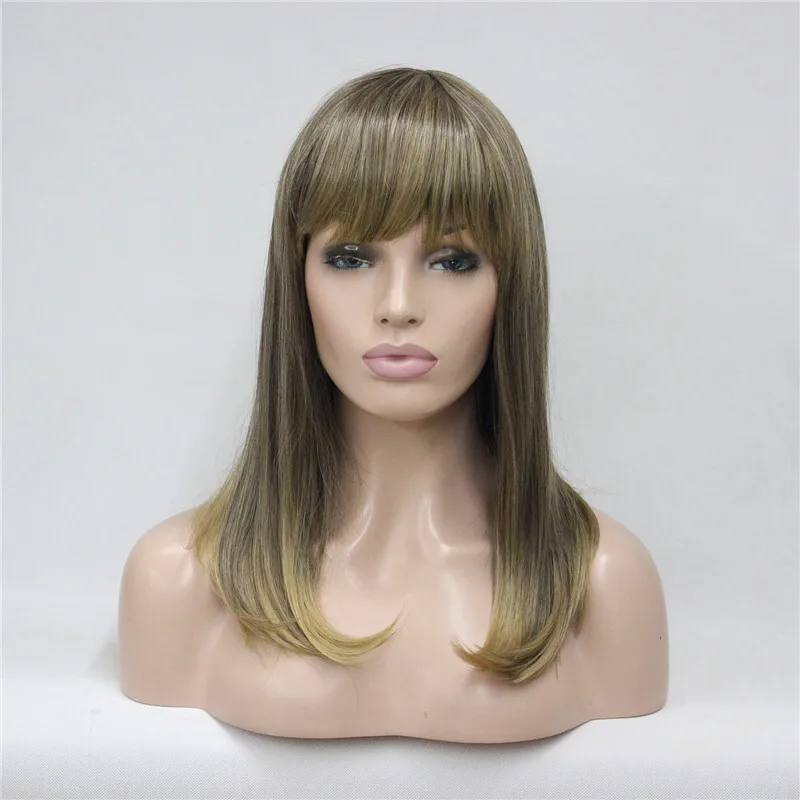 

Women Wig Long Straight Wig Girl Brown Golden Hair Human Hair Wig+Wig Cap