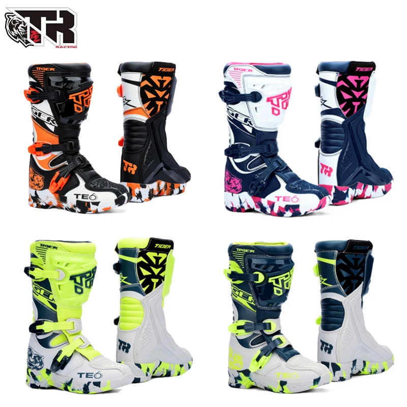 2026 New Kids Motocross Boots Youth Off-Road Motorcycle Riding Boot Children Orange Youth Dirt Bike Racing Bota Gear boys girs