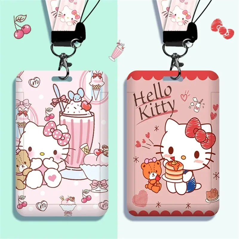 Whosale Sanrio Cartoon Hello Kitty Cosplay Kt Cat Key Chain Pendant Work Bus Card Holder Plastic with Lanyard Student Gift Toys