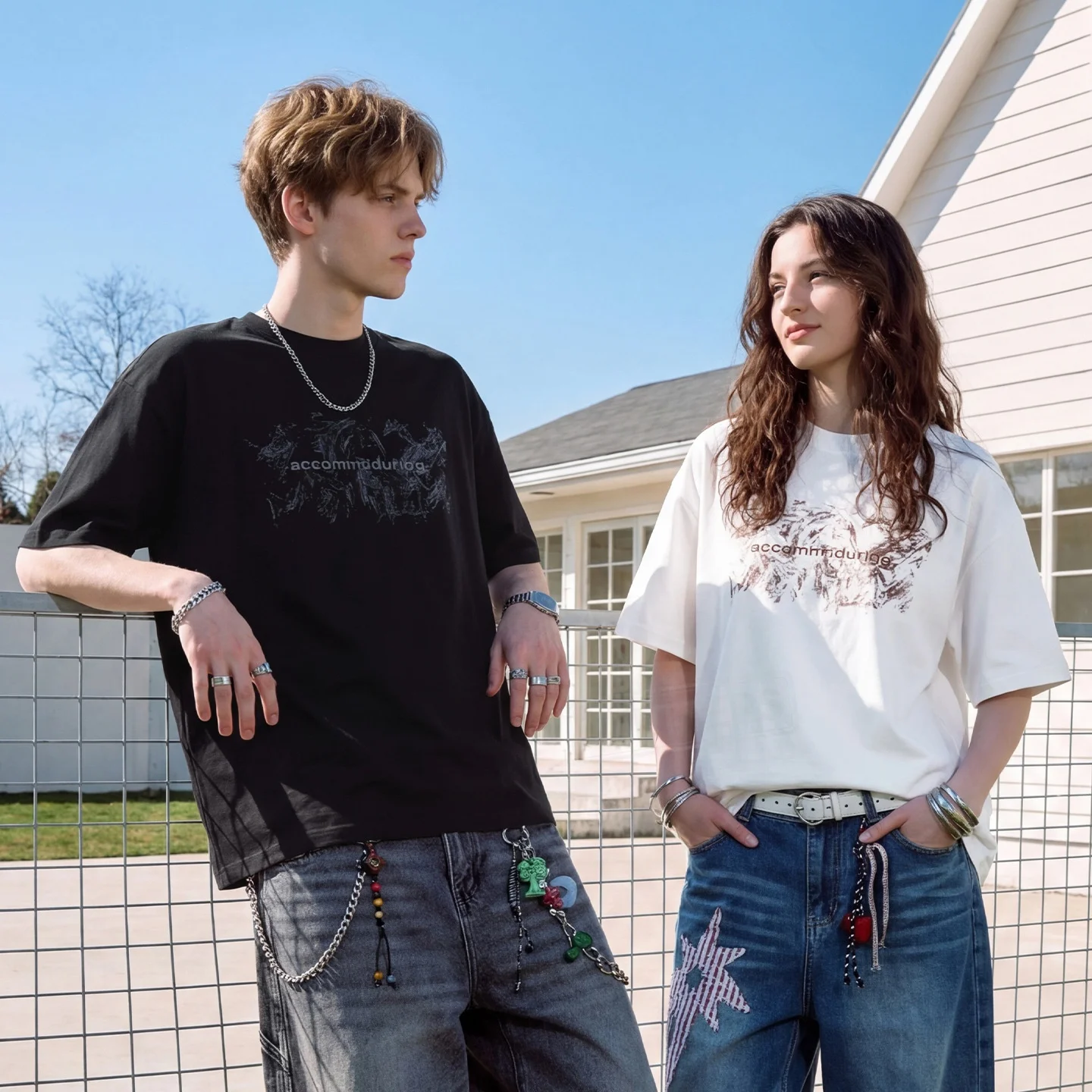 

TFETTERS 2026 Summer Vintage Couple T Shirt Men Oversized Letter Sketch Print Soft Cotton Fabric Unisex Daily Half Sleeve Top