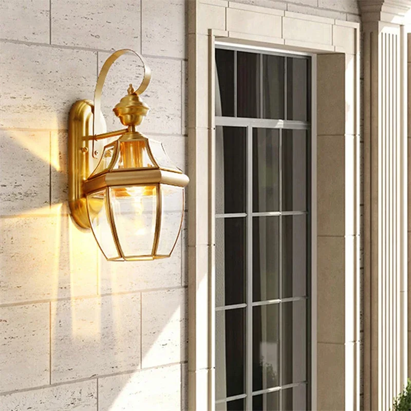 8M Contemporary Brass Outdoor Wall Lamps Simplicity Waterproof Creative Balcony Hallway Courtyard Villa Gate Hotel