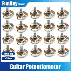 20PCS Full Size 15mm Short Shaft Guitar Potentiometers Pots A250K /B250K /A500K /B500K for ELectric Guitar Bass