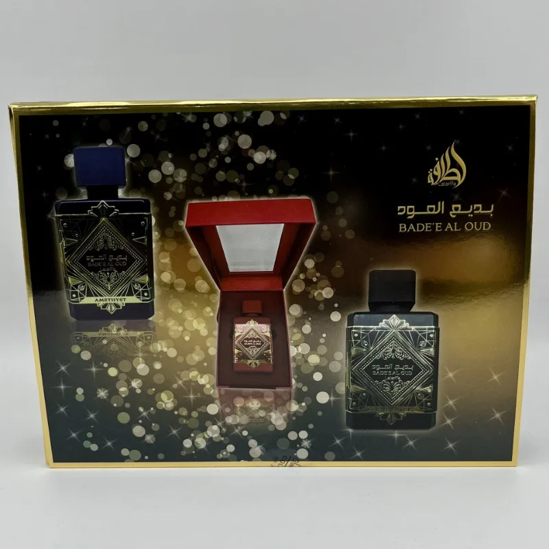 Conjunto de perfume unissex de 150ml, 3 peças, eau de parfum de longa duração com frutado, fresco, tropical, rosa, musgo, notas terrosas e baunilha