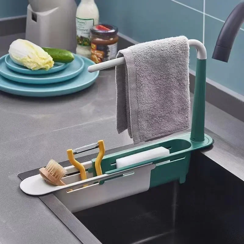 New Sink Drain Rack Storage Basket Kitchen Gadgets Telescopic Sink Shelf Sinks Organizer Soap Sponge Holder Accessories Tool