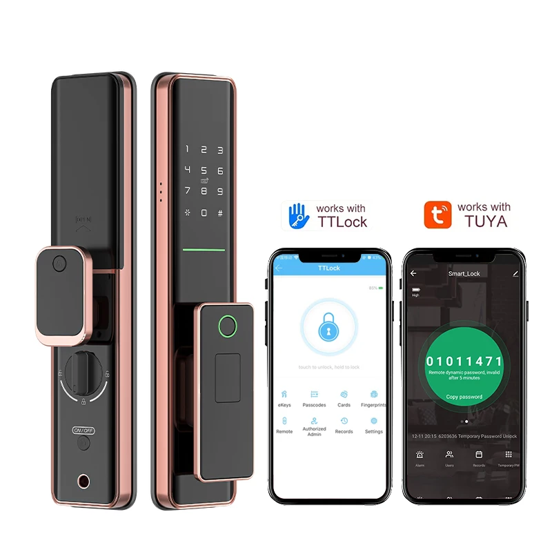 

001 Electronic Combination Door Lock Curved Glass Tuya Ttlock Push Pull Smart Fingerprint Door Lock