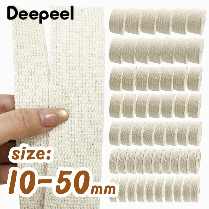 

9M 10-50mm Beige Cotton Webbing Strap Backpack Belt Sling Canvas Ribbon Garment Bias Blinding Decoration Band Sewing Accessories