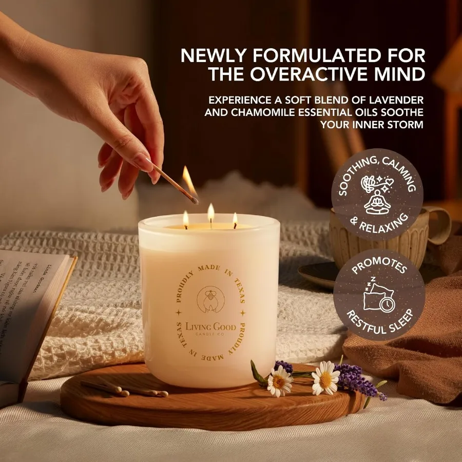 Tranquility Soothing Chamomile Calming Lavender Essential Oils Pure Beeswax Candle for a Restful Peaceful Night NonToxic Aromat