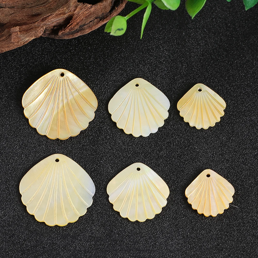6PCS Scallop Shape Shell Pendant Natural Yellow Mother of Pearl Sea Shells Charms Bead for DIY Jewelry Making Necklace Earrings view 2