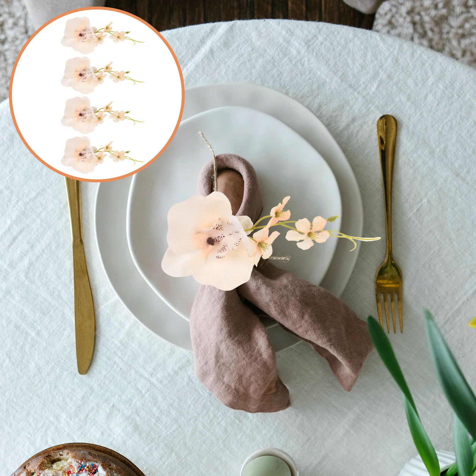 

4Pcs Artificial Flower Napkin Rings Elegant Table Decors Long-Lasting Easy Clean Suitable Size Family Gatherings Banquets