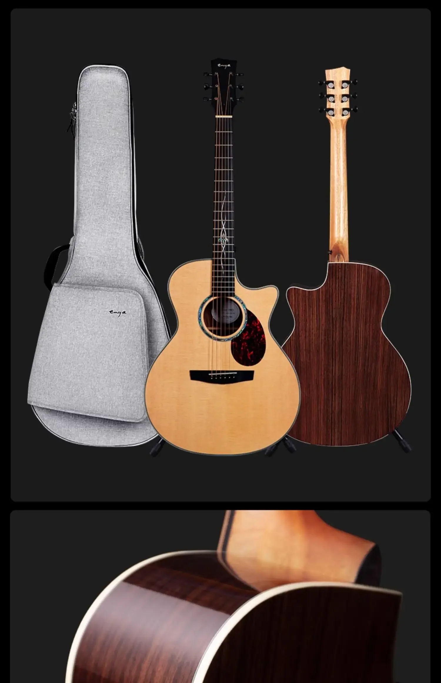 Enya EGA-Q1Pro 41 Inch GA Barrel Rounded Corners Original Version Guitar Veneer African Mahogany With Custom Bag Folk Guitar