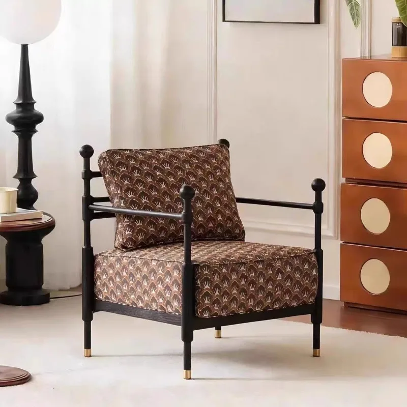 

American retro solid wood single sofa chair living room home antique small apartment designer lazy leisure chair