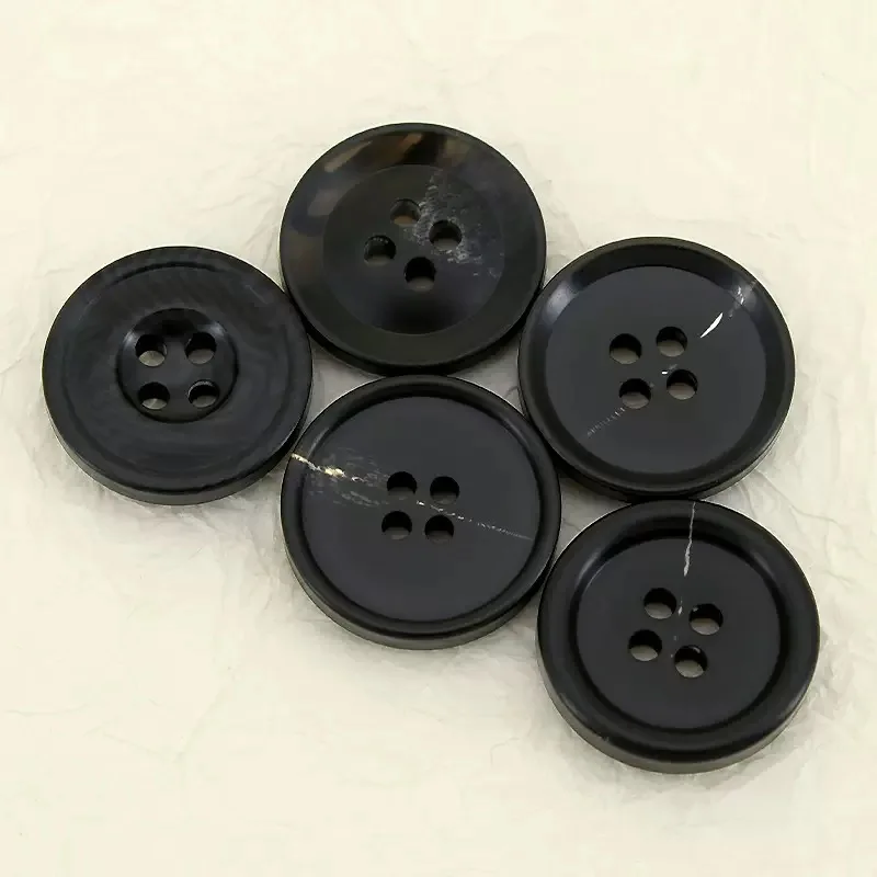 50pcs 15mm-28mm Classic 4 Holes Round Black Resin Buttons On Blazer Suits Denim Jacket Trench Puffer Cape Sewing Button