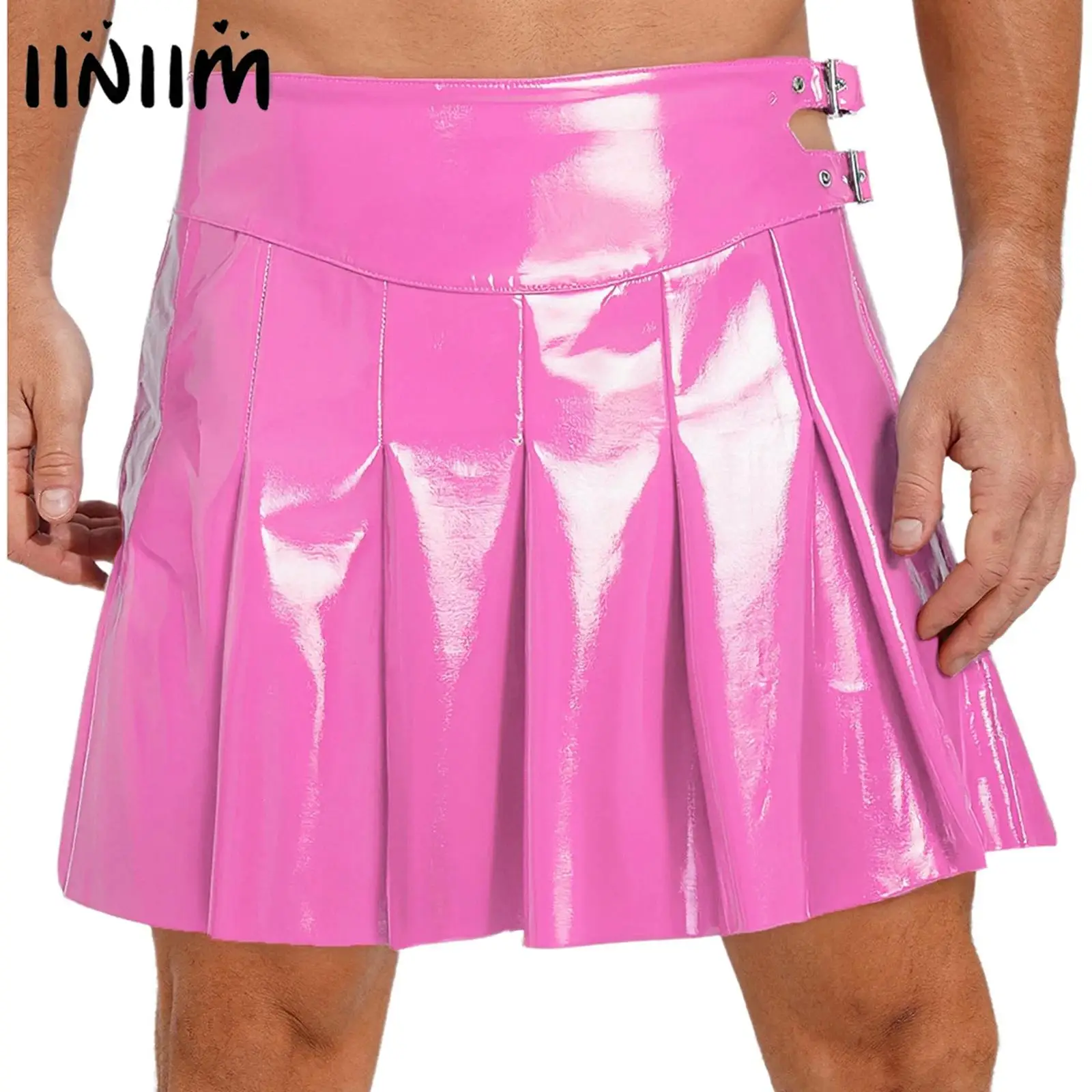 

Mens Halloween Roman Gladiator PU Skirt Double Waist Side Slit Pleated Skirt Masquerade Knight Warrior Armor Cosplay Costume