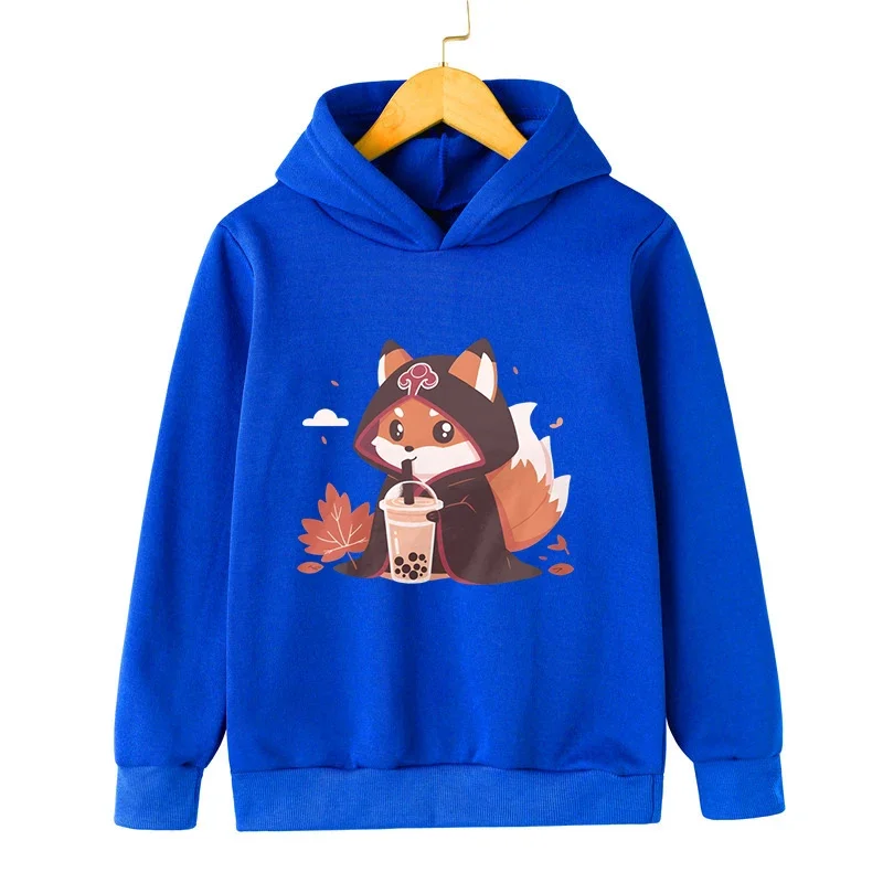 3-12 Years Old Children\'s Fox Bobo Tea Hoodie Kids Cartoon Style Clothing Long Sleeve Lovely Animal Milk Tea Boy Girl Sweatshirt