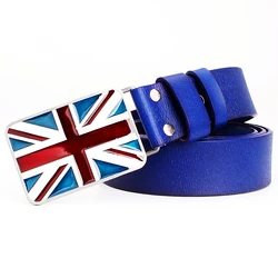 Bandeira britânica padrão moda cintos cowskin couro genuíno fivela de metal união jack calças jeans cintura