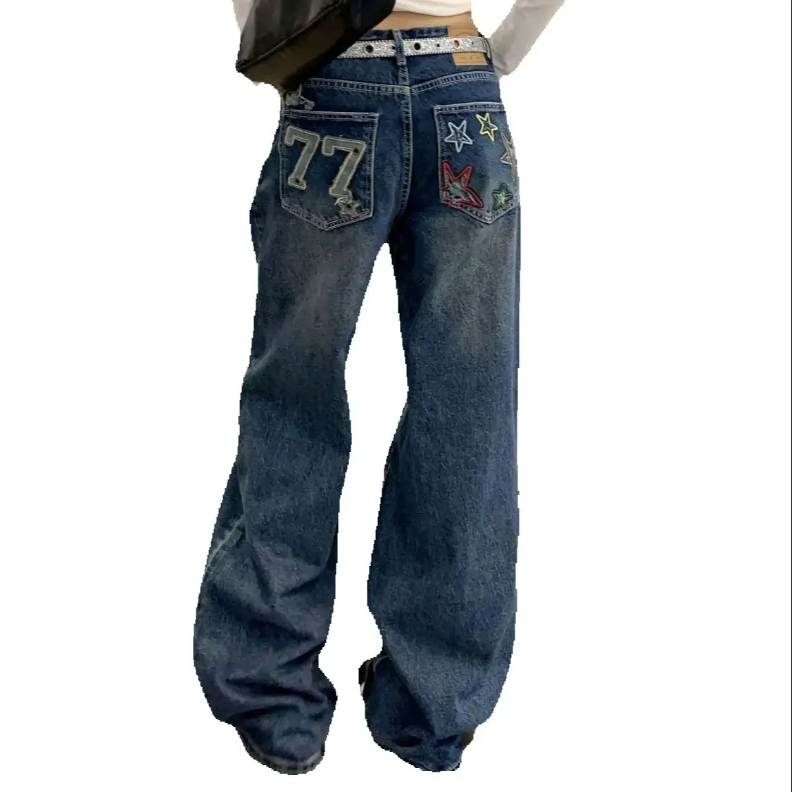 American Retro Hot Girl Letter Embroidered Jeans Women Spring Autumn New Versatile Slim Straight Floor Trousers