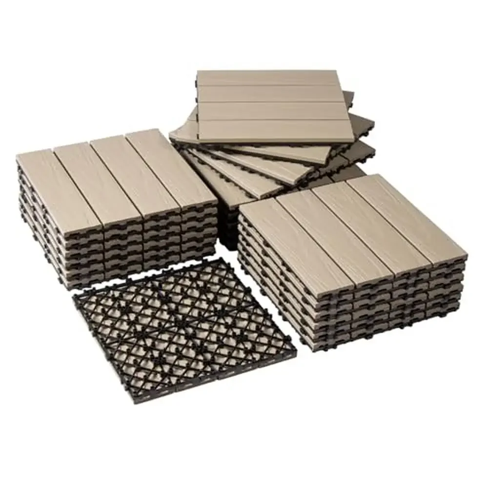 Interlocking DIY Patio Deck Tiles Waterproof Durable Wood Composite Flooring Indoor Outdoor Use Eco-Friendly Easy Assembly