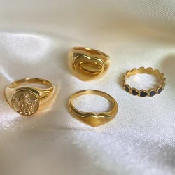 New ins Stainless Steel Angel Ring For Women Vintage Gold Plated Geometric Heart Rings Fashion Aesthetic Jewelry Gift