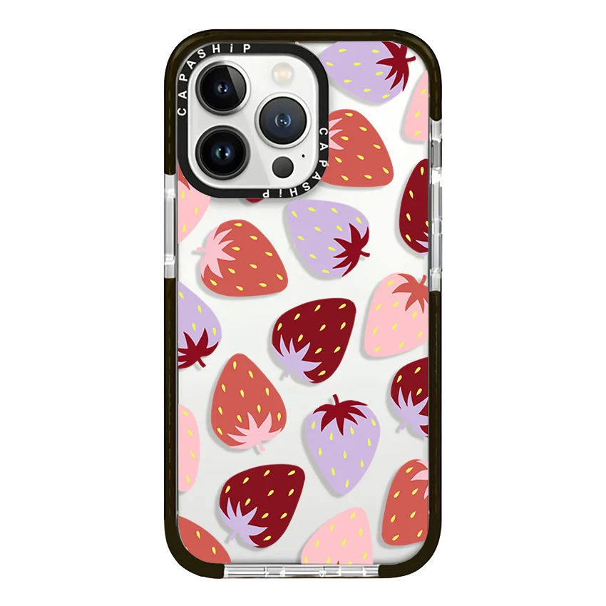 Painting Strawberry Cherry Pattern Case For iPhone 16 15 14 13 12 11 Pro X XS XR Max 7 8 Plus SE Soft TPU Shockproof Back Cover