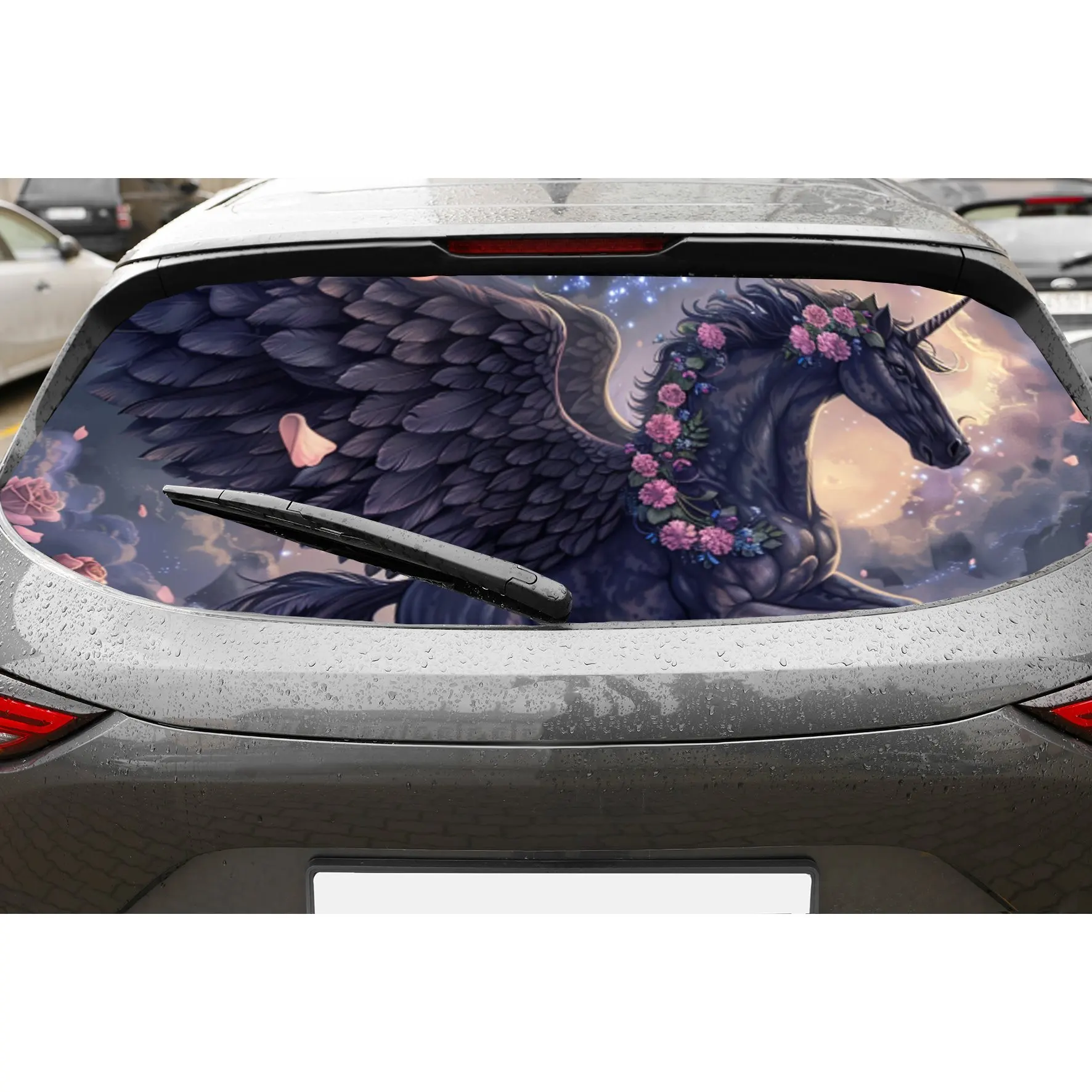 

Magic Winged Unicorn PVC Perforated Car Vinyl Wraps, Privacy Enhancing Design for Rear Window, Car Rear Windshield Sticker for M