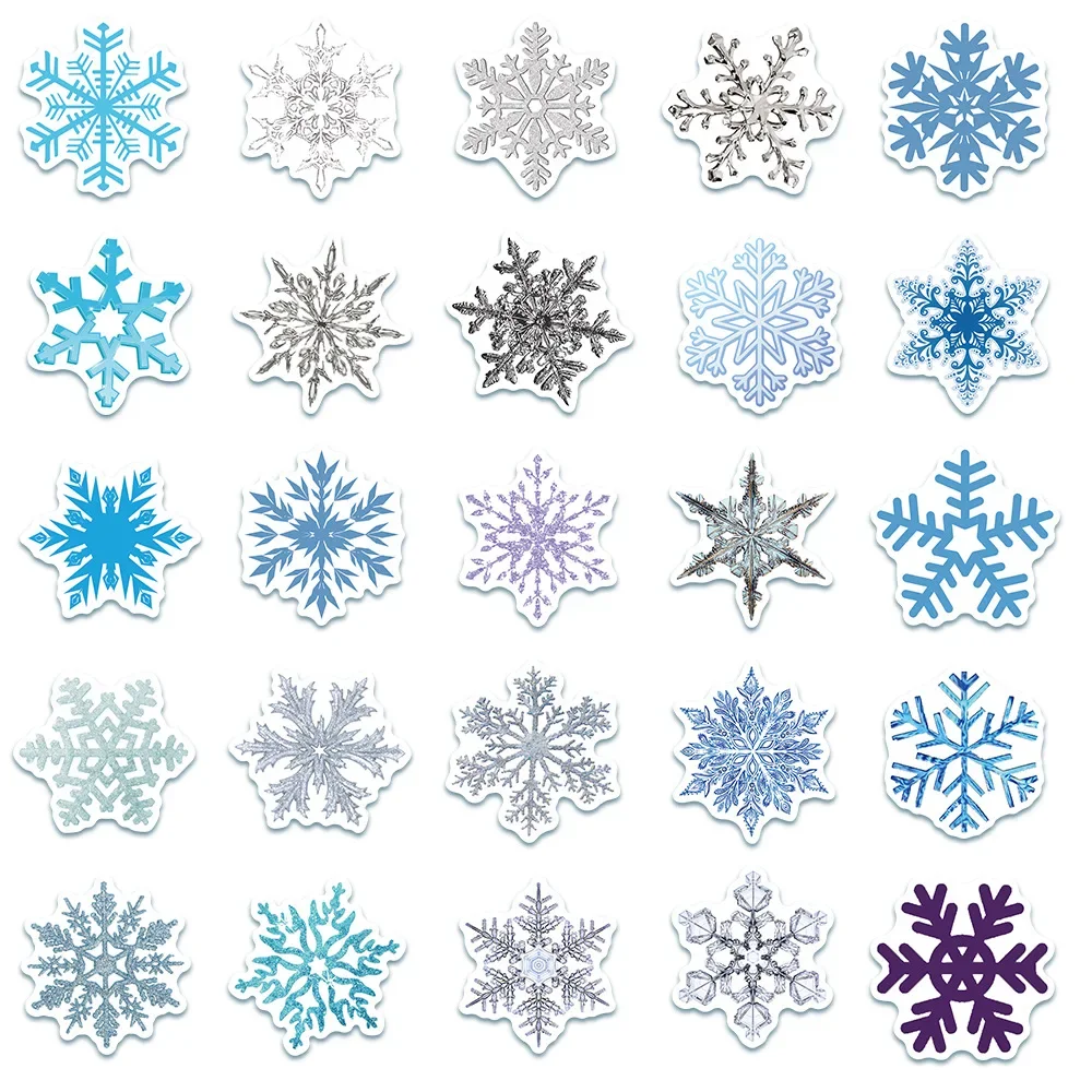 50PCS Winter Snowflakes PVC Graffiti Sticker Phone Aesthetic Decoracion Scrapbooking Accessories Child Sticker Flakes