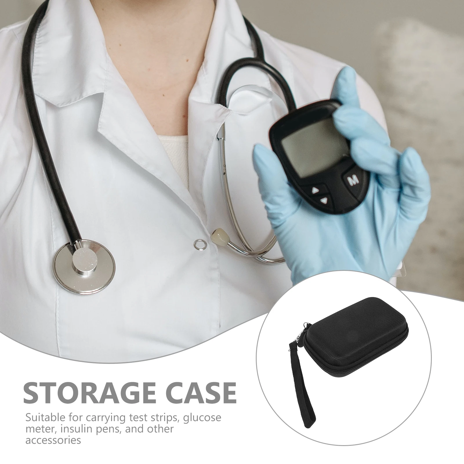 

Blood Glucose Meter Bag Diabetes Supplies Case Portable Storage Box 13 5x9x4CM Gray For Daily Trips Elastic Loop ganize