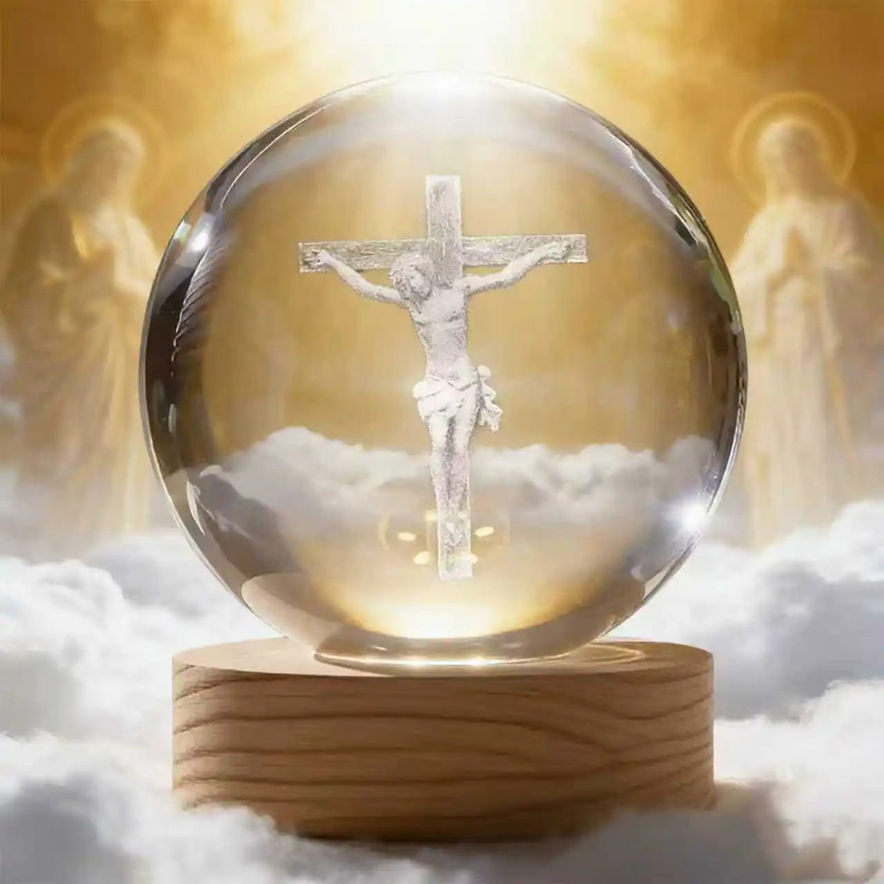 Illuminated Jesus and Virgin Mary Crystal Ball Set with Cross for Devotion rosarios catolicos  jesus christ